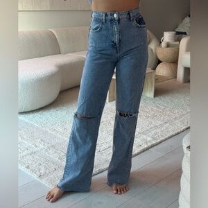 Zara Blue Wide Leg Distressed Jeans